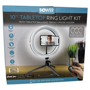 New Tabletop Ring Light 10" Bower dimmable 10-level brightness streaming